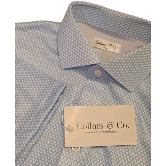 NWT Collars & Co Mens S Dress Collar Polo Shirt Light Blue Geo Pattern - Picture 1 of 7